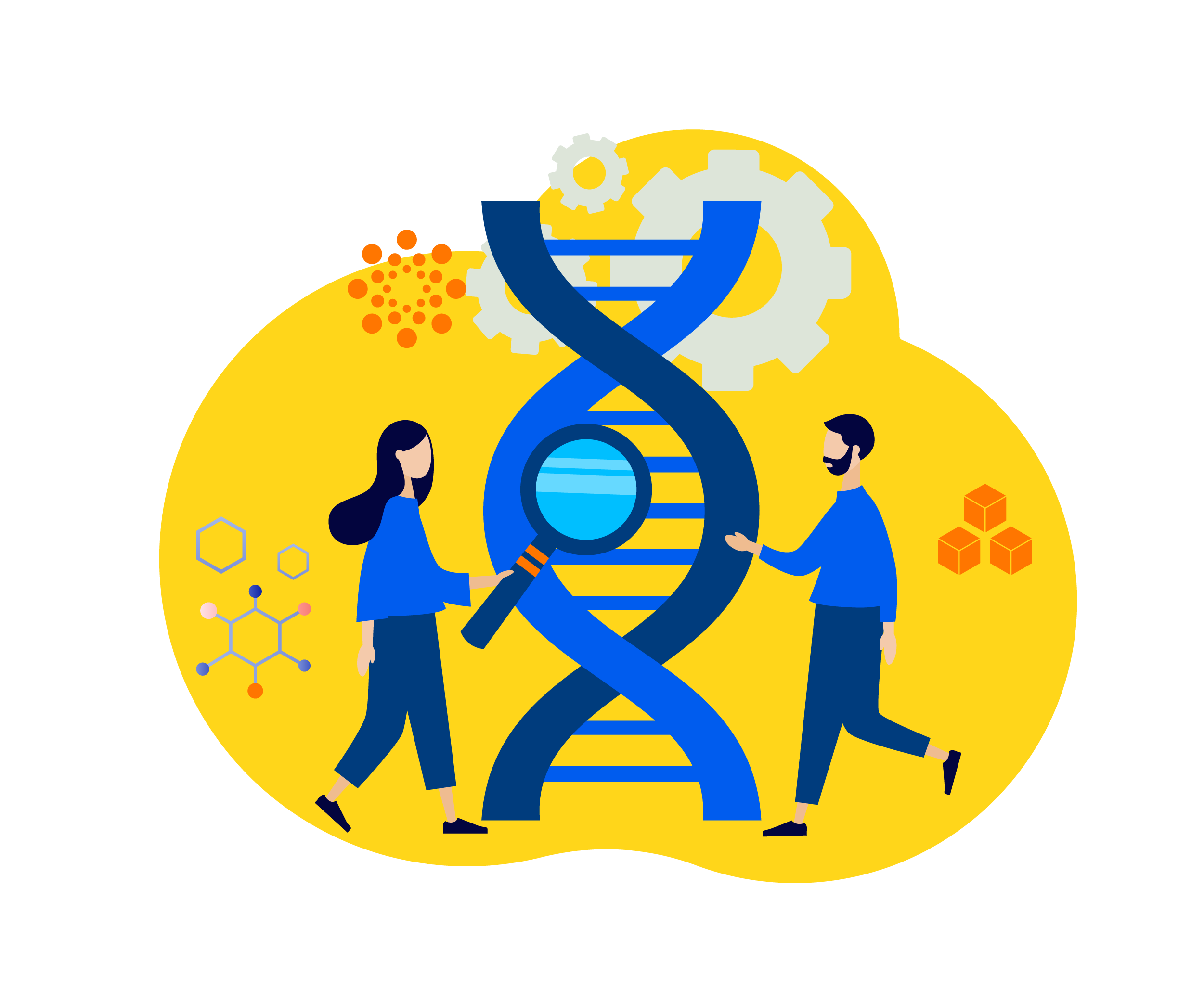 parents of child, a man and woman, investigating the helix structure of DNA